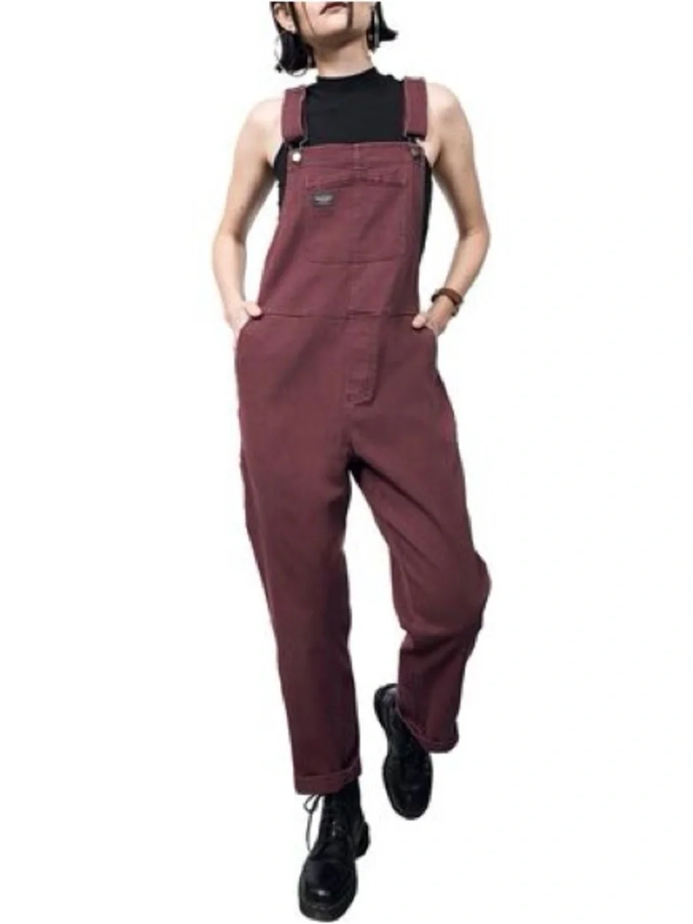 Wildfang Maroon Denim Overalls Size XL - Picture 2 of 4